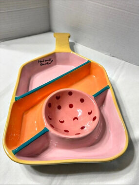 Godinger League Collection Pickle Ball Paddle Chip & Dip Sports Platter 14”x8”